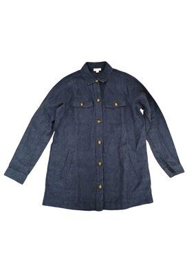 J JILL Love Linen Womens S-M Oversized Navy Blue Linen Shacket Pockets